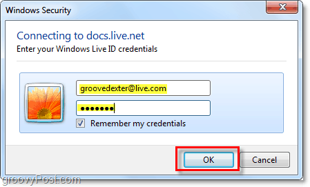 microsoft office 2010'da windows live account kullanıcı adınızı ve parolanızı girin