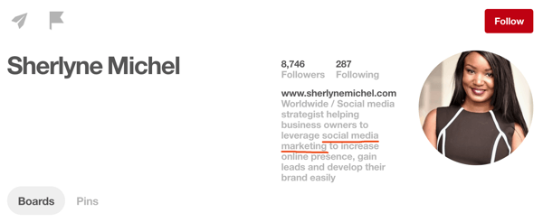 Pinterest profil açıklamanıza popüler anahtar kelimeler ekleyin.