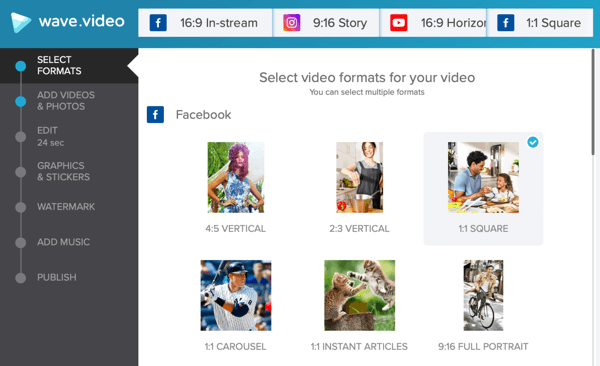 Bir sosyal video stratejisi geliştirin, Wave.video, facebook şablon seçenekleri ile video oluşturun.
