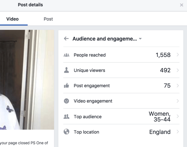 Facebook, gönderi ve video için ayrı etkileşim istatistikleri gösterir.