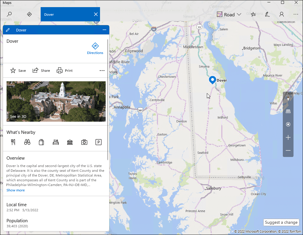 Windows 11 Delaware'de haritaları indirin