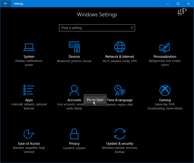 Windows 10 Ayarları Kategorileri
