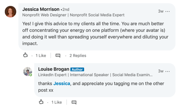 LinkedIn gönderisindeki yoruma verilen yanıt örneği