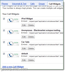 Google Voice widget'ları ve çağrı widget'ları