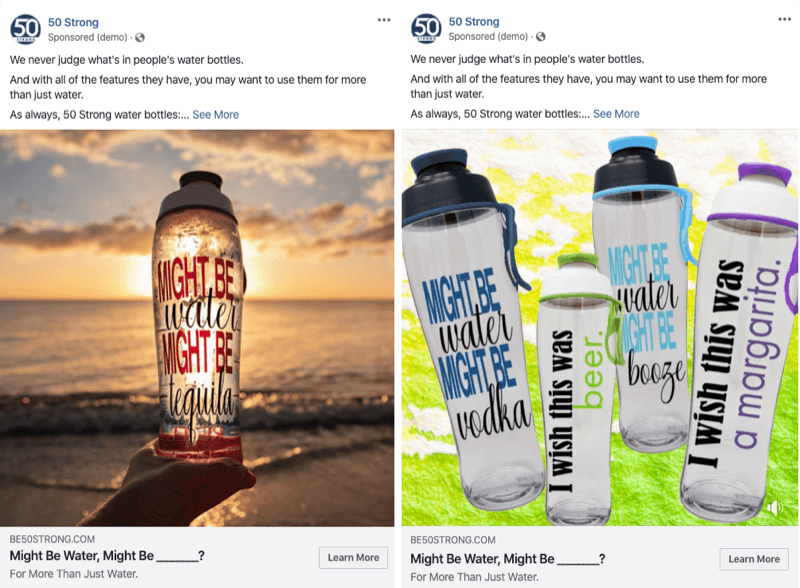 Facebook deneyleriyle test etmek için farklı görüntülere sahip iki Facebook reklamı