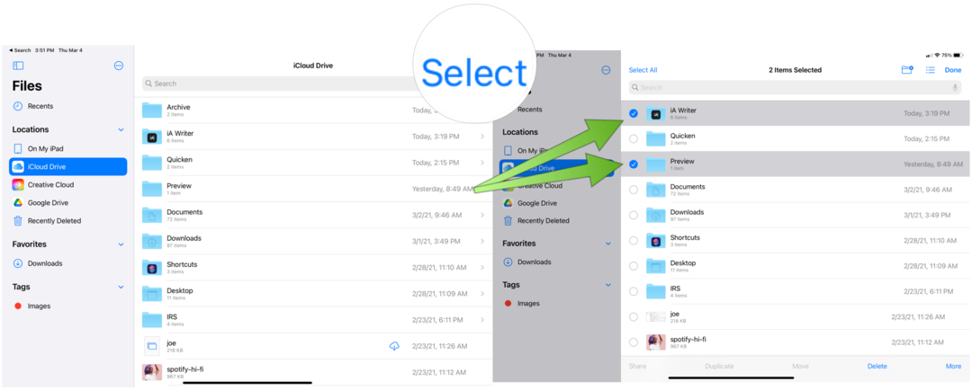 iPad sıkıştırılacak dosyaları seçin