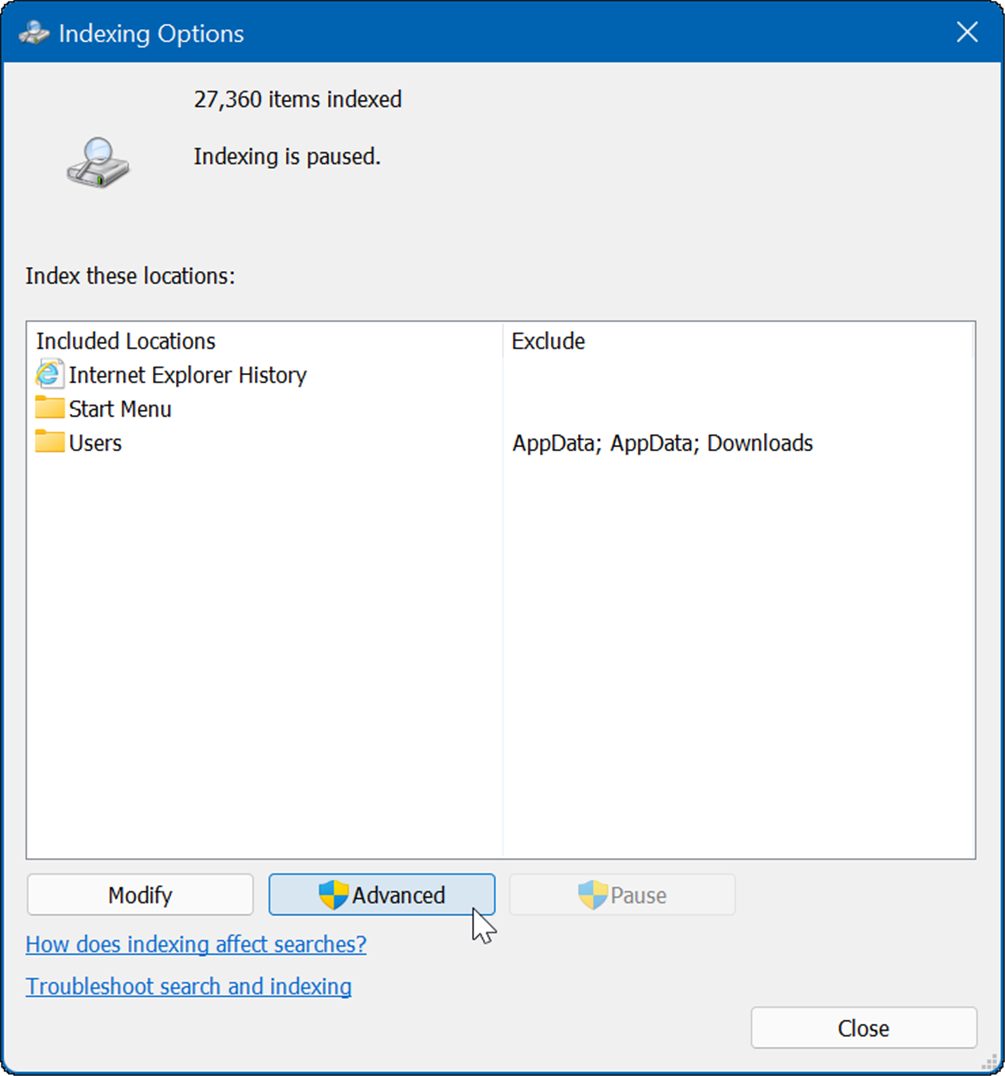 Windows 11'de yüzde 100 disk kullanımı indeksleme düzeltmesi