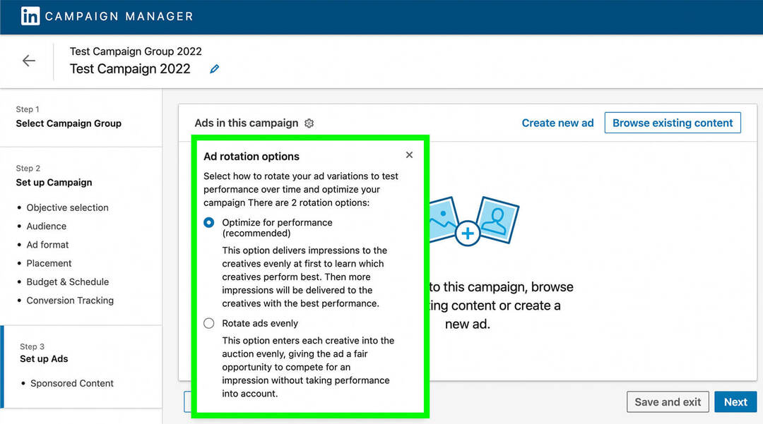 linkedin-ad-creatives-kampanya-yöneticisi-performans-için-optimizasyon-ile-nasıl-deney yapılır-reklamları eşit olarak-örnek-1