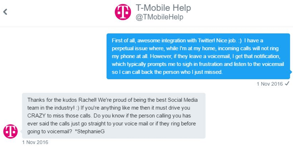 Bir T-Mobile müşteri hizmetleri temsilcisi benimle bire bir iletişim kurabildi ve sorunuma sıfırdan yaklaştı.