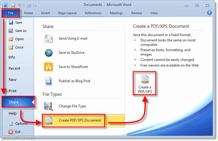 Office 2010'da pdf paylaşım seçeneğini kullanarak belgeyi kaydetme