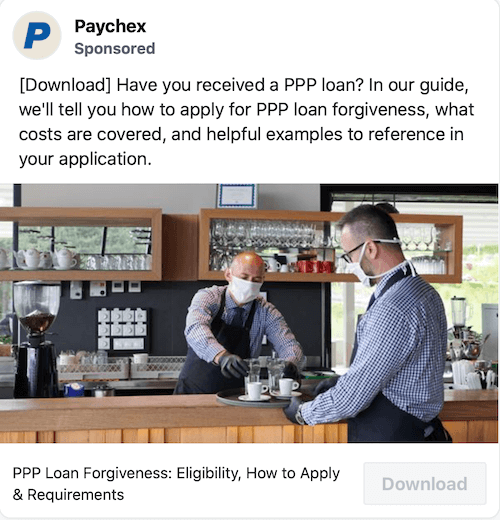 ppp kredi olası satış yaratma için paychex tarafından sponsorlu gönderi örneği