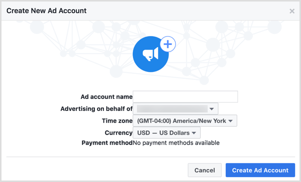 Yeni Facebook reklam hesabınızı adlandırmanız istendiğinde işletme adınızı kullanın.