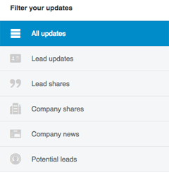 linkedin satış gezgini potansiyel müşteri güncelleme filtreleri