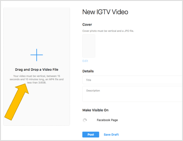 Bir IGTV videosunu masaüstüne yüklemek için bir dosyayı sürükleyip bırakın.