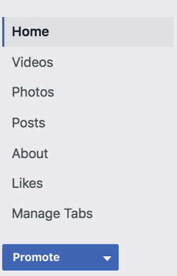 Facebook sayfanızın sol kenar çubuğunda Sekmeleri Yönet'i tıklayın.