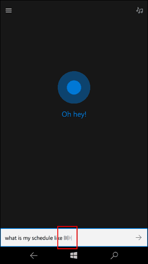 Cortana dinleme animasyonu
