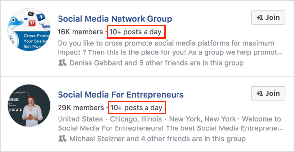 Facebook grubu için günlük gönderi sayısı örnekleri