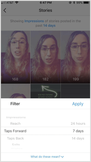 Instagram Insights Stories filtreleri