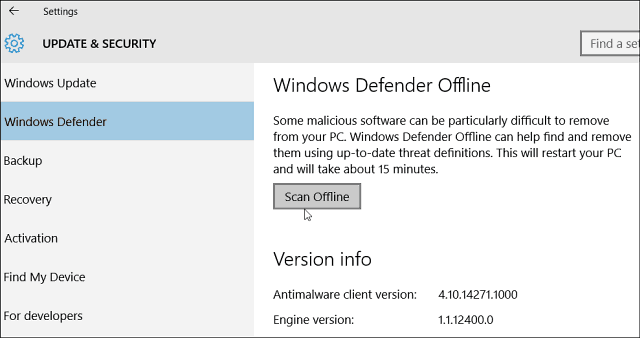 Windows Defender Çevrimdışı
