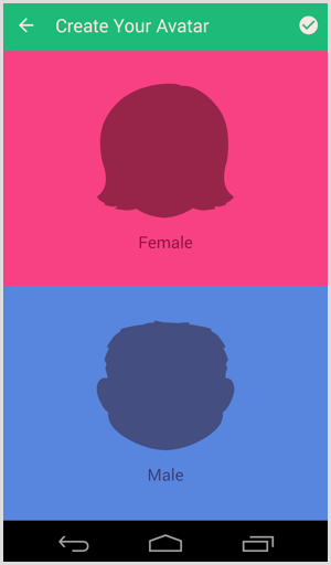 bitmoji avatar ve cinsiyeti seçer