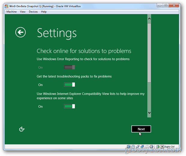 VirtualBox Windows 8 gizlilik ayarları çevrimiçi çözümleri