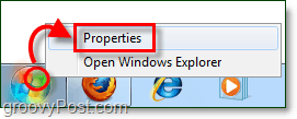 Windows 7'de başlat menüsü özelliklerini açma 