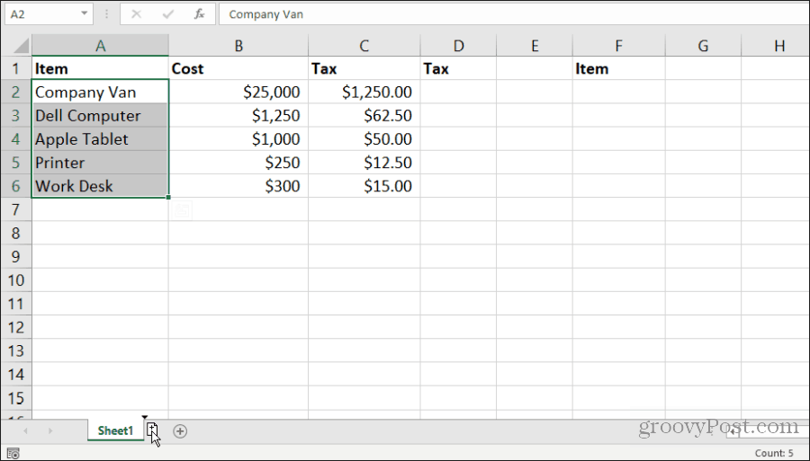 Excel'de bir sayfayı kopyalama