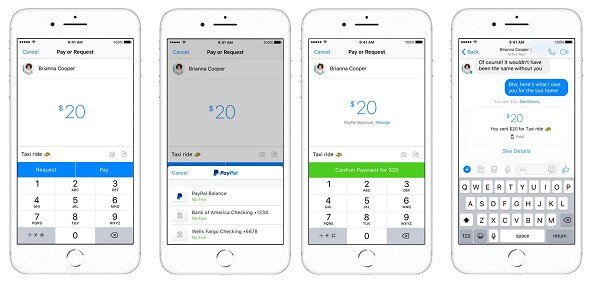 Facebook Messenger ve PayPal, ABD'de uygulama içi eşler arası ödemeleri entegre eder.