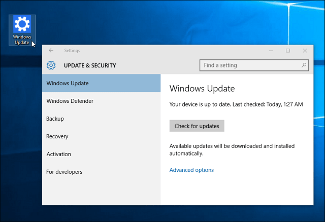 Windows Update Kısayolu