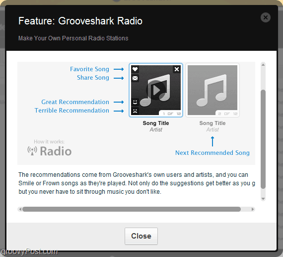 Grooveshark telsiz üzerinden Grooveshark öneri motorunu kullanın
