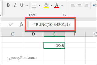 Excel'deki TRUNC İşlevi, bir ondalık basamağa