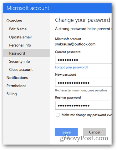outlook.com şifresini değiştir - şifreyi değiştir'i tıklayın