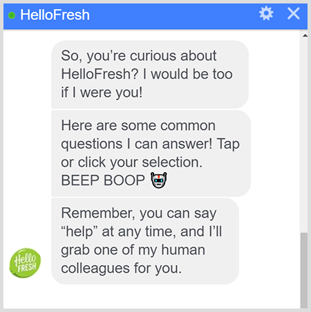 HelloFresh Messenger botu, bir insanla nasıl konuşulacağını açıklar.