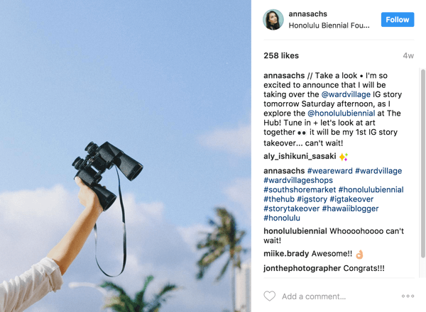 Partnerinizden Instagram takipçilerine yaklaşan bir hikaye devralmasını duyurmasını isteyin.