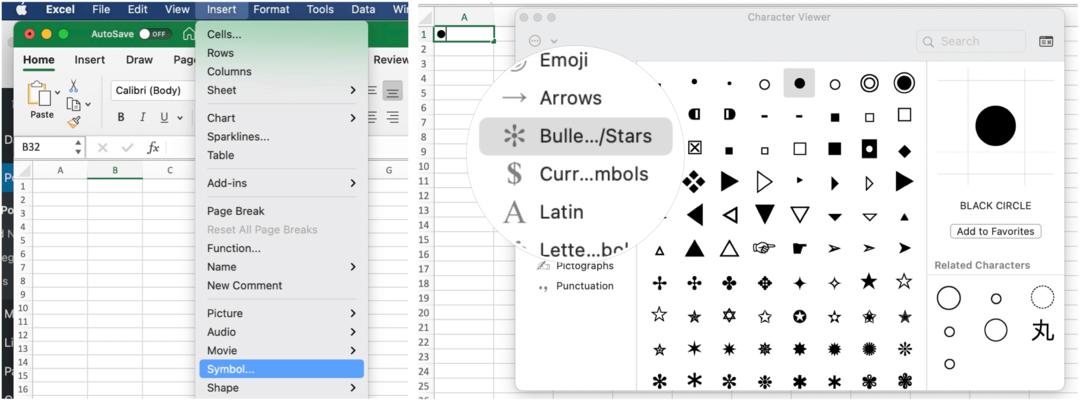 Mac'teki Microsoft Excel'e madde işaretleri ekleme