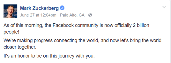 Facebook, aylık 2 milyar aktif kullanıcıyla önemli bir kilometre taşını aştı.