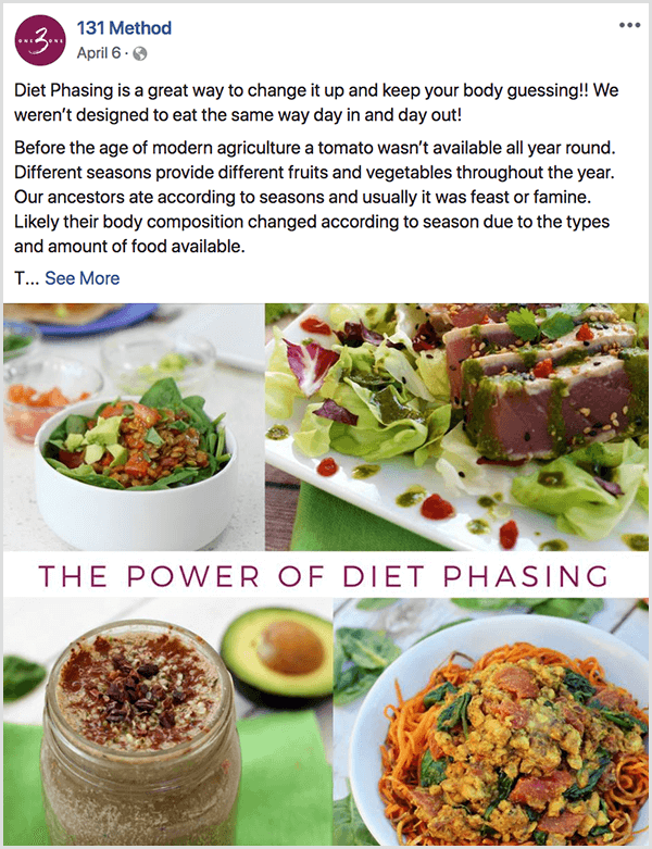 131 Method Facebook sayfası diyet aşamalandırması hakkında yayınlar.