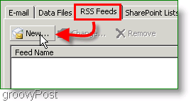 Ekran görüntüsü Microsoft Outlook 2007 RSS Yayını Oluştur