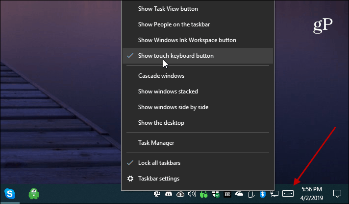 Windows 10 Dokunmatik Klavye Düğmesini Göster