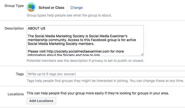 İnsanların keşfetmesini kolaylaştırmak için Facebook grubunuz hakkında ek ayrıntılar sağlayın.