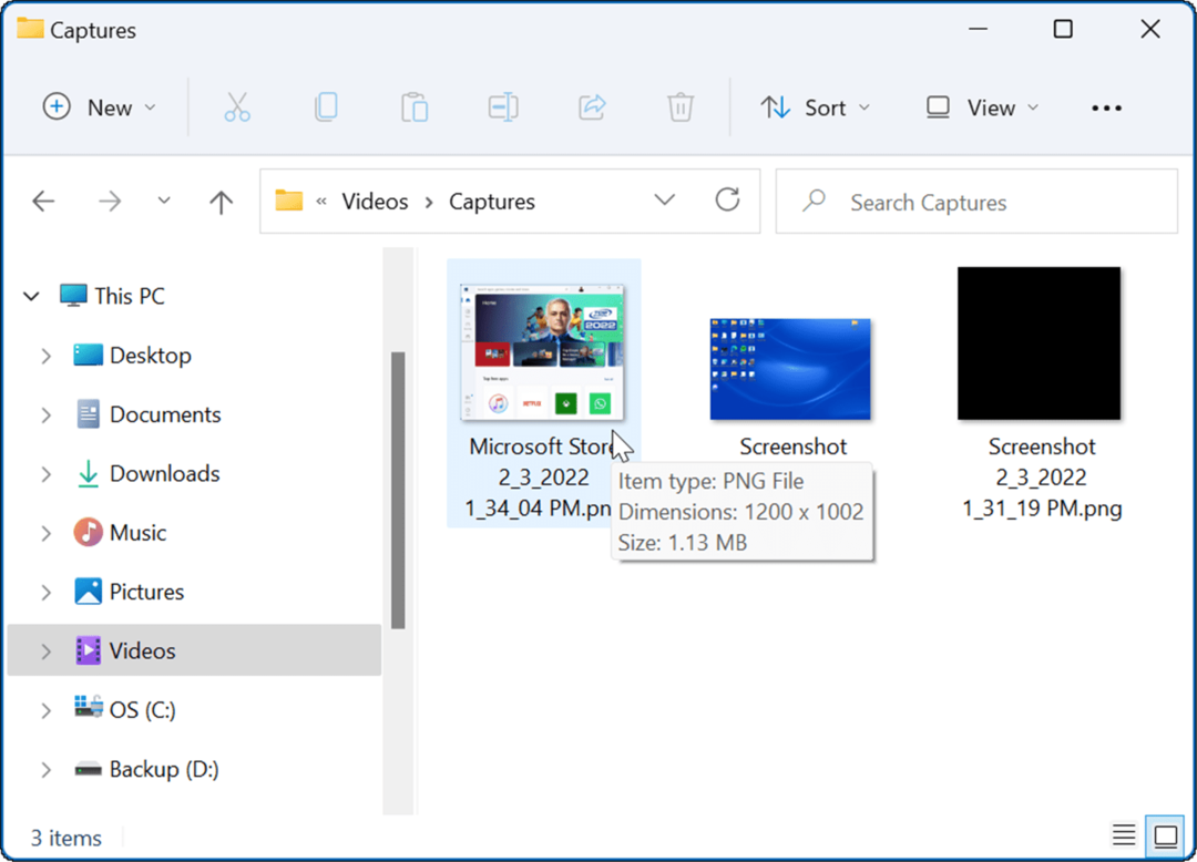 video yakalama klasörü, Windows 11'de ekran görüntüsü alır