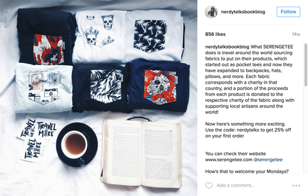 Nerdy Talks Book Blog'da Serengetee ürünleri yer alıyor ve Instagram'da takipçilerini neden hakkında bilgilendiriyor.