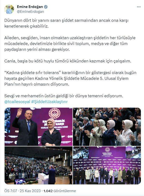 Emine Erdoğan kadına yönelik şiddet günü paylaşımı