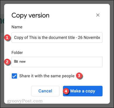 Bir Google Dokümanlar dosyasının sürümünü kopyalama