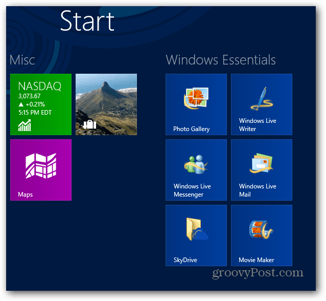 Windows Essentials Başlangıç ​​Ekranı