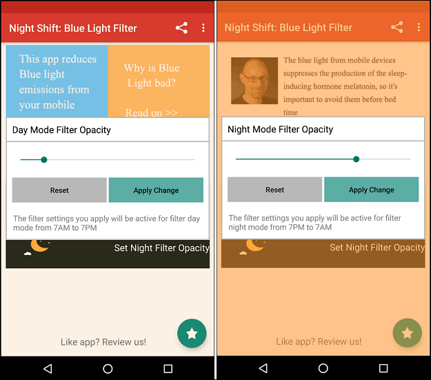 gece vardiyası mavi ışık filtresi Android