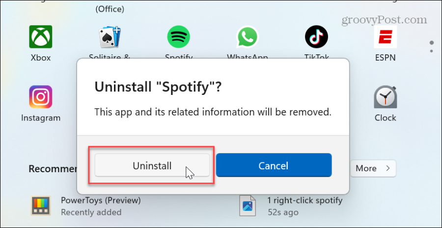 Windows 11 uygulamasını kaldırma