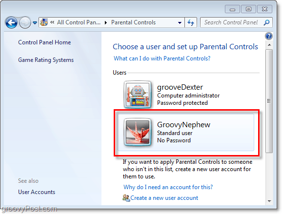Windows 7'de ebeveyn denetimleri özelliklerini ayarlamak için bir kullanıcı seçin