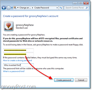 Windows 7 kullanıcı hesabı için yeni bir şifre nasıl oluşturulur
