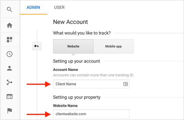 Google Analytics hesabınızdan yeni bir müşteri hesabı oluşturmak için bilgileri doldurun.